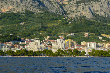 Panoramic view of Makarska riviera in Makarska, Croatia on June 17, 2019.