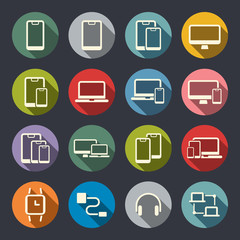 Electronic devices flat vector icon set