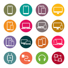 Electronic devices colourful vector icons