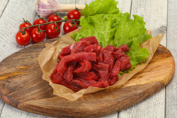 Raw beef meat sliced for cooking