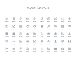 50 outline concept icons such as bar chart, bar chart, profits, bar chart, diagram, pie pie chart,diagram, success, profits, diagram, diagram, tangent