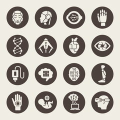 Transhuman, cyber technologies vector icons
