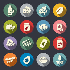 Vegan foods flat colourful vector icons