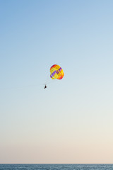 Parachutist against the background of downtown, Antalya stock photo