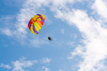 Parachutist against the background of downtown, Antalya stock photo