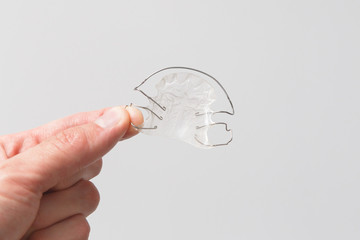 Orthodontic removable plate in hand.