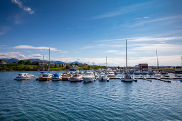 Fototapeta na wymiar Yachts in the Bronnoysund harbor - Northern Norway