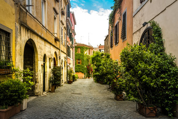Obraz premium Old street in Trastevere, Rome, Italy.