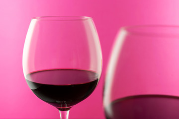 Rose wine in wine glasses isolated on pink background. Use for restaurant cafe. Wine concept. 