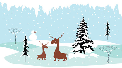 Merry Christmas landscape background, Vector illustration