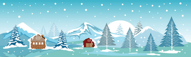 Panoramic of Countryside landscape in Winter