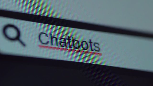 Browser bar with typed Chatbots text on the computer screen. Search Engine Concept. Shot in 4k resolution