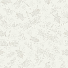 Vector Brown Bugs Insects on Beige Seamless Repeat Pattern