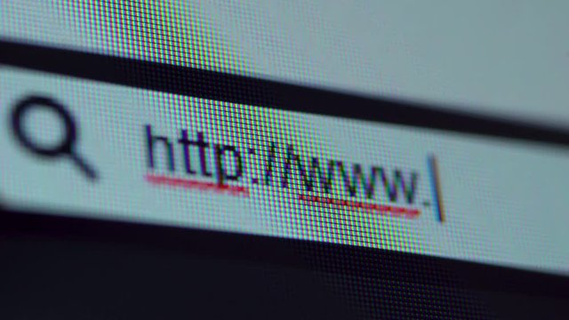 Browser bar with typed http and www on the computer screen. Search Engine Concept. Shot in 4k resolution