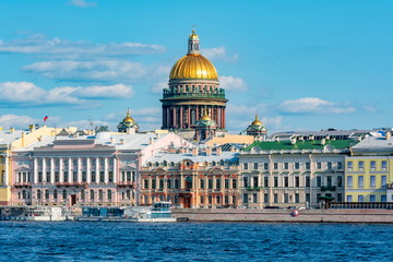 English embankment and dome of St. Isaac's Cathedral, St. Petersburg, Russia