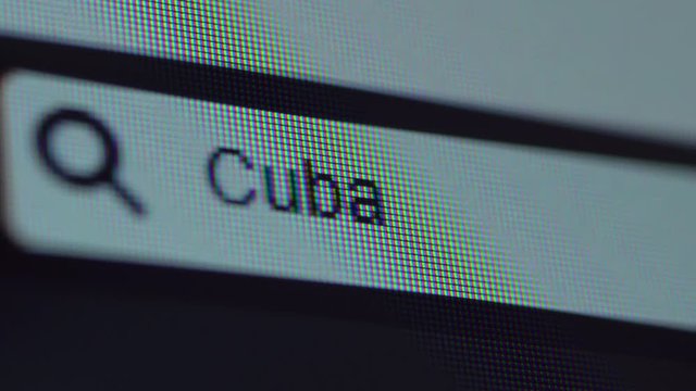 Browser panel with Cuba text on the computer screen. Search Engine Concept. Shot in 4k resolution