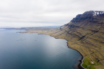 Scenic icelandic east fjords at cloudy day