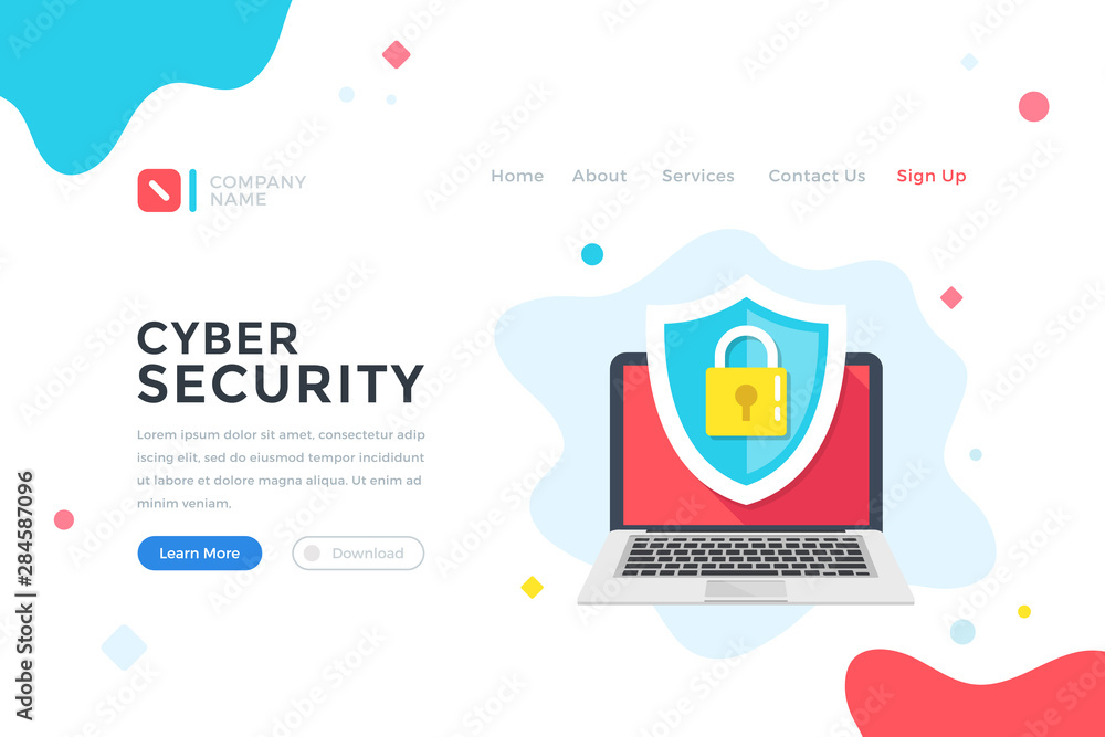 Poster cyber security. data protection, cybersecurity concept. modern flat design graphic elements for web 