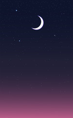 Night sky background. Moon and star on sky colorful.