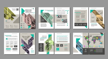 Brochure creative design. Multipurpose template, include cover, back and inside pages. Trendy minimalist flat geometric design. Vertical a4 format.