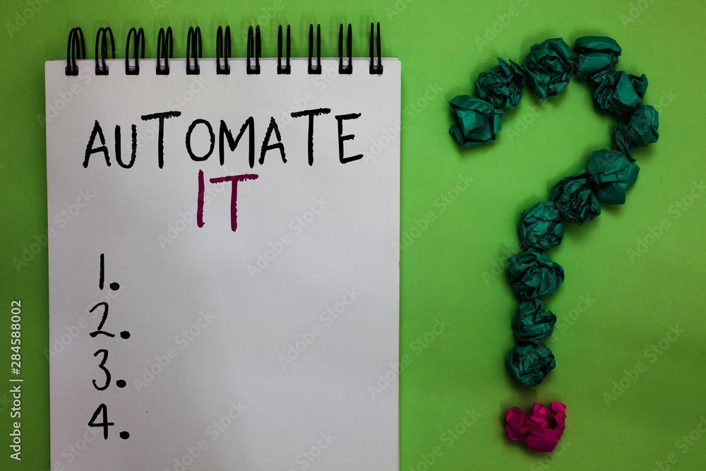 Poster text sign showing automate it. conceptual photo convert process or facility to be operated automatic