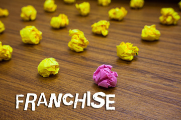 Conceptual hand writing showing Franchise. Business photo showcasing authorization granted by...