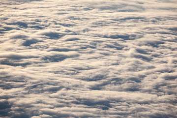 Beautiful view above the clouds on sunset. Gomismta, Georgia.