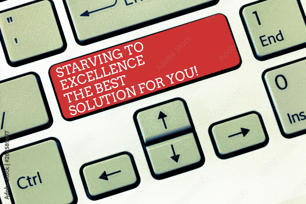 Poster text sign showing starving to excellence the best solution for you. conceptual photo make things per