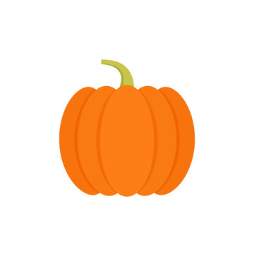 Pumpkin icon. Vector. Autumn Halloween or Thanksgiving pumpkin symbol. Flat design. Orange squash silhouette isolated on white background. Cartoon colorful illustration.