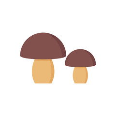 Mushroom icon. Vector. Big and small porcini, isolated on white background. Flat design. Pair of mushrooms. Cartoon colorful illustration. Symbol of autumn for web design, mobile app, logo, card.