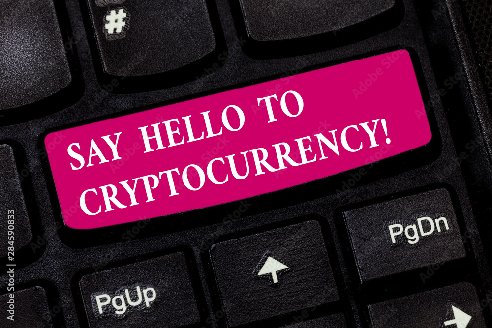 Aufkleber conceptual hand writing showing say hello to cryptocurrency. business photo showcasing introducing d