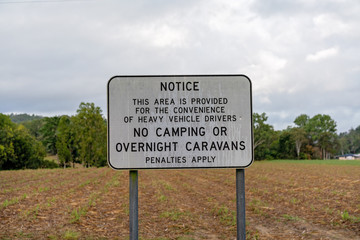 Camping Prohibited Sign At A Highway Rest Stop