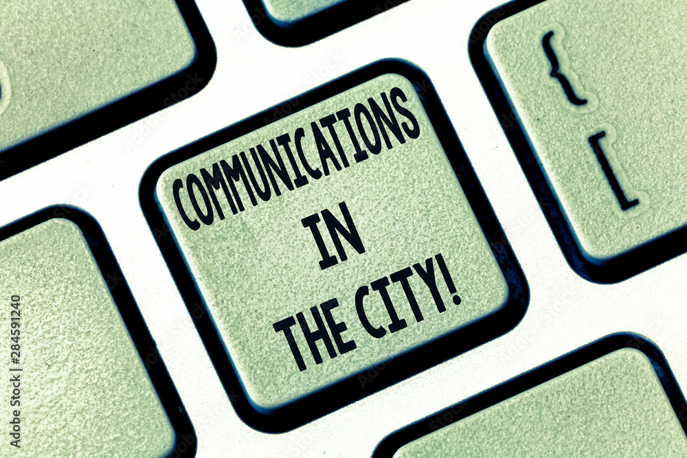 Poster text sign showing communications in the city. conceptual photo digital network technologies around t