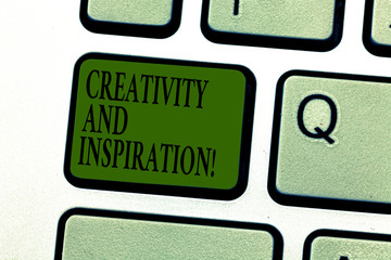 Word writing text Creativity And Inspiration. Business concept for strategy used to make decisions and foster ideas Keyboard key Intention to create computer message pressing keypad idea