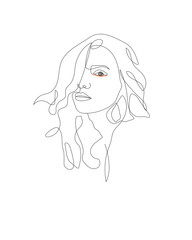 Pretty girl continuous line drawing minimalist design on white background