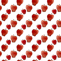 Seamless pattern with red watercolor apples. Botanical geometrical illustration.