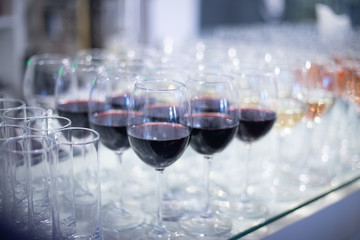 Serving on the table. Crystal glasses. luxury elegant table setting dinner in a restaurant