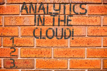 Conceptual hand writing showing Analytics In The Cloud. Business photo showcasing New modern online file storage systems analysis