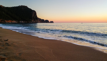 silhouette of alanya city at sunset