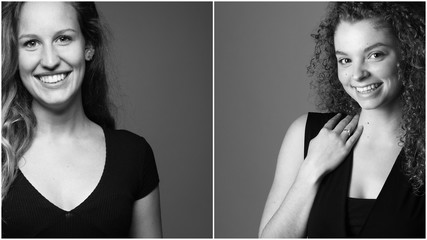 Group of strong women in front of a dark background