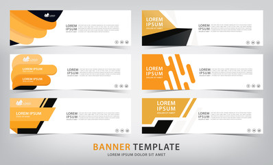 set of six abstract orange web banner templates, vector illustration