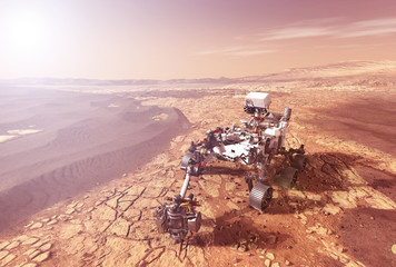 Mars rover explores the surface of the planet Mars. Elements of this image were furnished by NASA