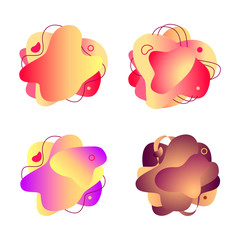 Abstract liquid shape. Fluid design. Isolated gradient waves with geometric lines, dots. Vector illustration.