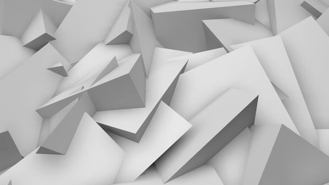 3D animation of white background of moving corners, faces, edges.