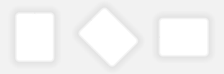 Tablet computers horizontal, vertical and obliquely mockup isolated on white background. Vector illustration.