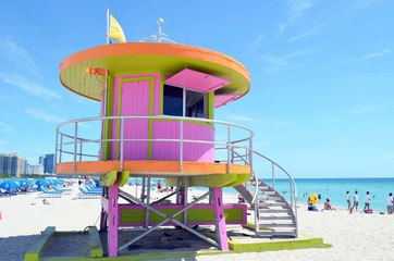 Colorful Ocean Rescue Station 0n a southeast Florida beach