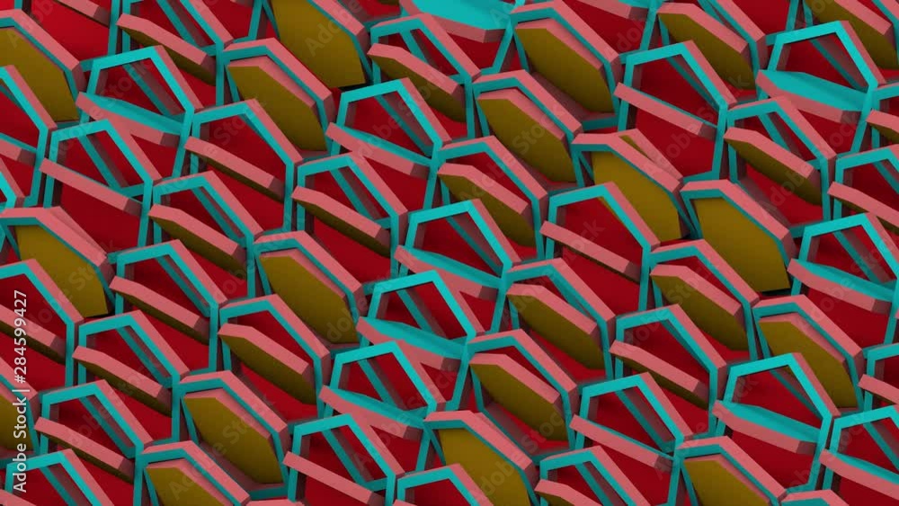 Poster 3d animation of hexagons with different colors. hexagons are rotated the reverse side. for backgroun