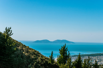 Fototapeta na wymiar View of Vlora shore and Sazan island
