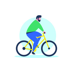 Bearded Man Riding Bicycle Flat Illustration Design Vector