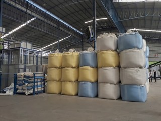 Rice packed in sacks in a rice mill